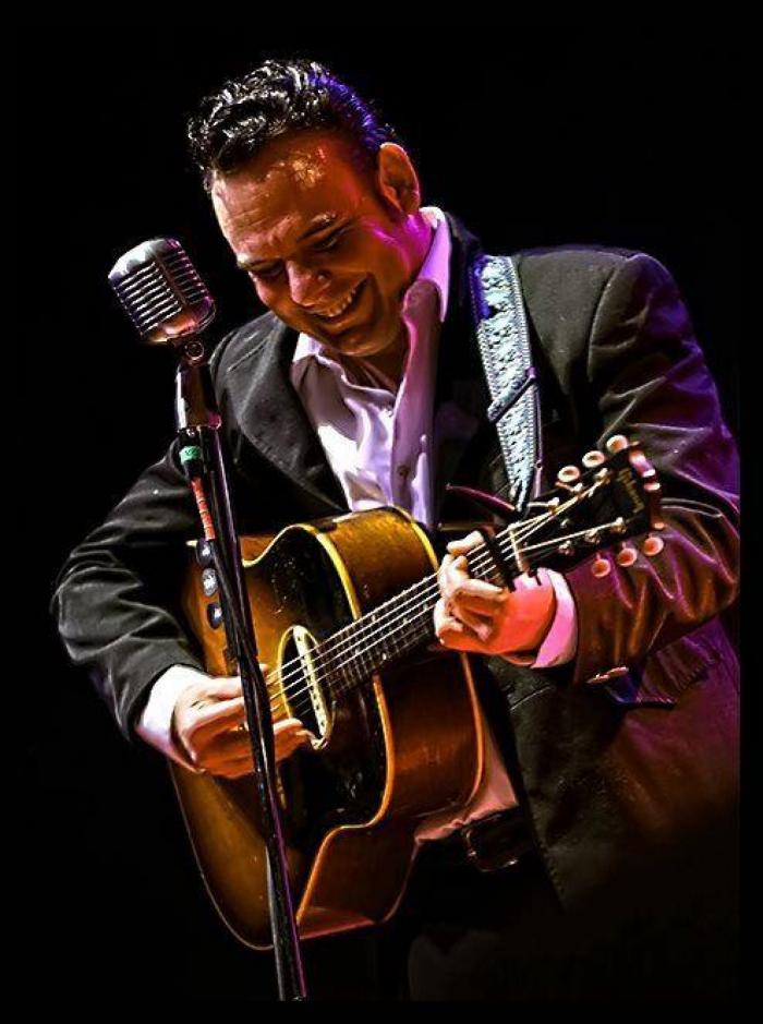 Bill Forness as Johnny Cash, playing the FOLSOM PRISON EXPERIENCE at the Liuna Event Center in south St. Louis March 16 and 17, 2019. Image courtesy of Bill Forness.