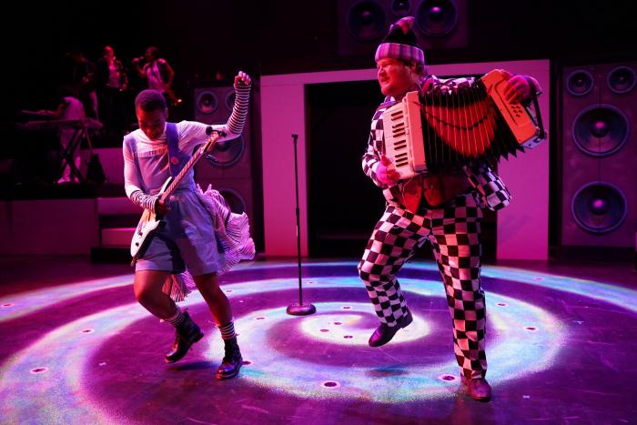 Sankofa B. Soleil as Alice and Patrick Blindauer as Cheshire Cat. Photo Credit: Metro Theatre Company