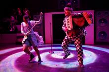 Sankofa B. Soleil as Alice and Patrick Blindauer as Cheshire Cat. Photo Credit: Metro Theatre Company 