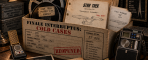 Star Trek Cold Cases evidence box containing an original-series communicator, tricorder, command insignia, film reels and the script for “Turnabout Intruder.”